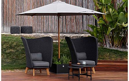 Cane-Line Classic Centre Pole Light Grey 2.4M Parasol with Teak Pole & Grow Parasol Base-5779ALI 1