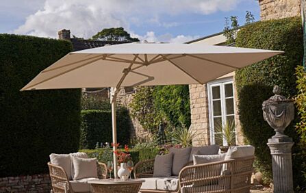 Platinum Challenger T2 3.5 x 2.6 Sandstone/Champagne Free Arm Parasol With 90kg Wheeled Base-18-304-SA-CH/18-125 1