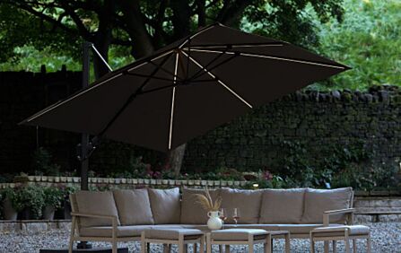 Platinum Glow Challenger T2 3mt Square Havana Taupe Free Arm Parasol With 90kg Wheeled Base-18-190-HV & 18-125 1