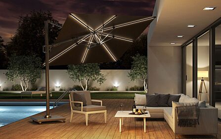 Platinum 3m Glow Cantilever Tilting Parasol in Grey - Includes Granite Base-18-111-GY-1 1