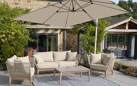 Platinum Challenger Teak Champagne T2 3m Square Free Arm Parasol & 90kg Wheeled Base-18-191-CH & 18-125 1