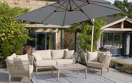 Platinum Challenger Teak T2 Manhattan Grey 3mt Square Free Arm Parasol & 90kg Wheeled Base-18-191-MH & 18-125 1