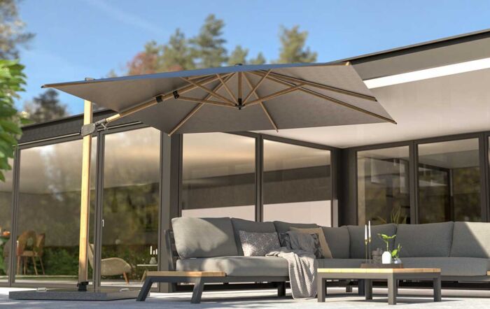 4 Seasons Outdoor Siesta Premium 3m Wood Effect Grey Parasol with 125kg Wheeled Base -08670-1 1