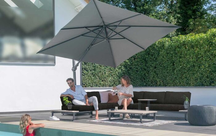 4 Seasons Outdoor Siesta Premium 3m Charcoal Square Parasol - Includes 125kg Siesta Granite Grey Base With Wheels-08559