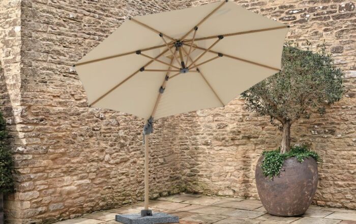 Bramblecrest Chichester Wood Effect Square Cantilever Parasol with Granite Base - Sand - Cover included-SPPS8W 1