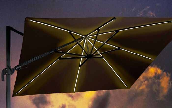 Platinum 3m Glow Cantilever Tilting Parasol in Taupe - Includes Granite Base-18-111-TA-1