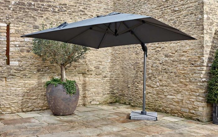 Bramblecrest Chichester 3M Square Grey Parasol - Includes Granite Base and Grey Cover -SPPG8 1-Grey