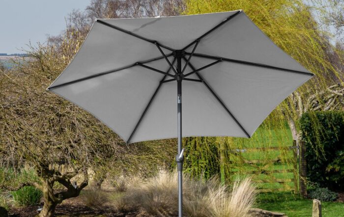 Platinum Riva 3mt Luna Grey Parasol & 40kg Grey Ceramica Wheeled Base-18-119-LG-18-300-GY