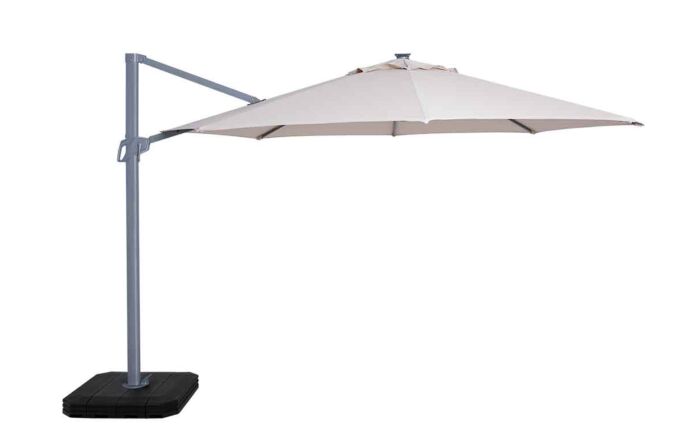 Maze Zeus 3.5m Beige Round Rotating Cantilever Parasol with LED Lights and Base -CAN-ZEU-35-RD-TP-PB 1