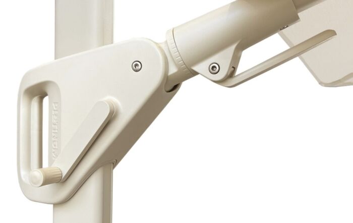 Platinum Nexus T2 Premium Sandstone/Champagne Free Arm Parasol With Venezia 90kg Ceramic Wheeled Base-18-307SA-CH-18-198