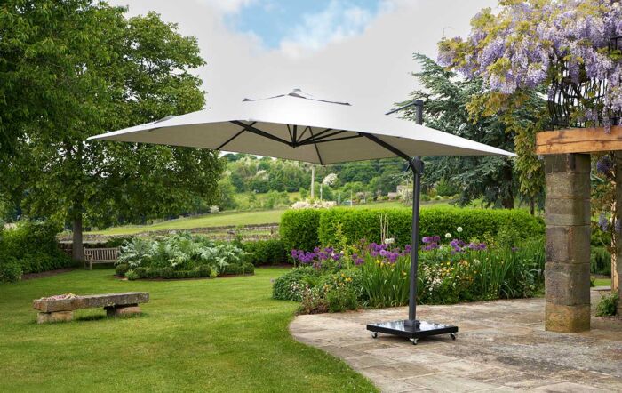 Platinum Challenger T2 3.5 x 2.6m Rectangular Luna Grey Free Arm Parasol With 90kg Wheeled Base-18-304-LG & 18-125