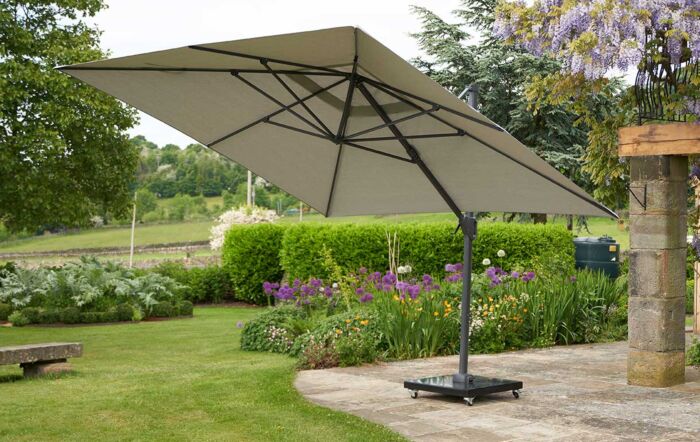 Platinum Challenger T2 3.5 x 2.6m Rectangular Luna Grey Free Arm Parasol With 90kg Wheeled Base-18-304-LG & 18-125 1