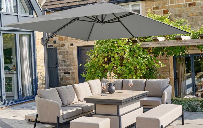 Platinum Challenger Manhattan Grey T2 3m Square Free Arm Parasol With 90kg Wheeled Base-18-193-MH & 18-125 1