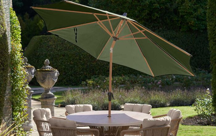 Platinum Riva Teak 3m Round Centre Pole Parasol - Olive Green