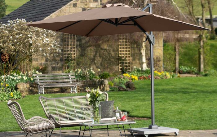 Platinum Voyager T1 3m x 2 m Rectangular Taupe Free Arm Parasol With 90kg Wheeled Base-18-302-TA & 18-125 1