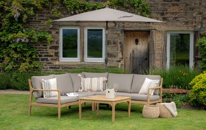 Platinum Riva Round 2.5 Taupe Parasol with 25kg Parasol Base-18-118-TA & 18-205-25