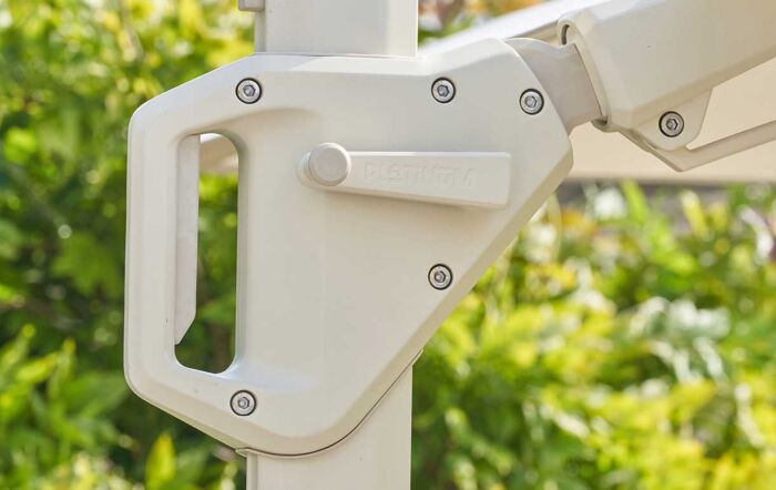 Platinum Challenger T2 3m Square Sandstone/Champagne Free Arm Parasol With Ceramica 90kg Wheeled Base-18-148-SA-CH/18-299-SA