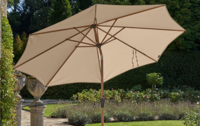 Platinum Riva 3mt Teak Champagne Parasol With 40kg Wheeled Base-18-192-CH-18-123 1