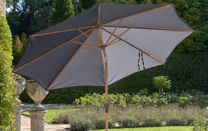 Platinum Riva Teak 3m Round Centre Pole Parasol - Anthracite-18-192-GY 1