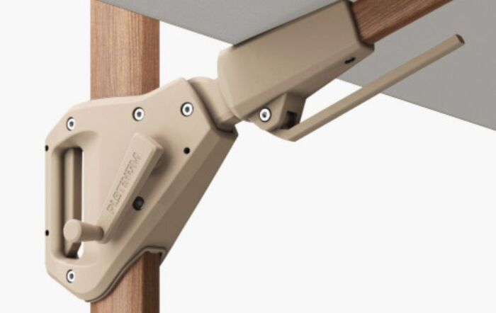 Platinum Challenger Teak T2 Manhattan Grey 3mt Square Free Arm Parasol & 90kg Wheeled Base-18-191-MH & 18-125