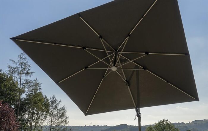 Bramblecrest Truro 3M Square LED Grey Parasol - includes Granite Base & Free Cover
