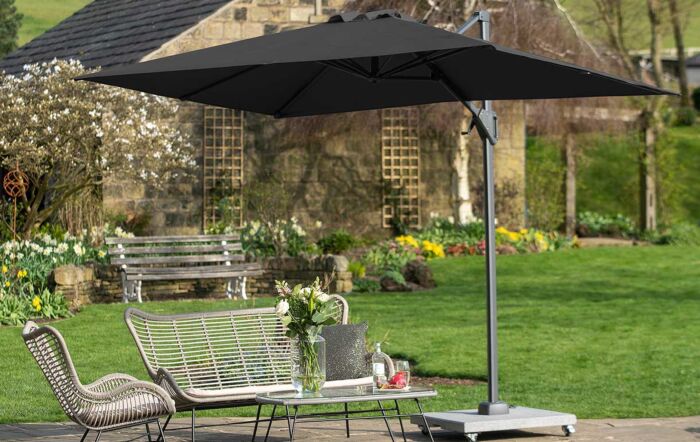 Platinum Voyager T1 3m x 2m Oblong Anthracite Parasol & 90kg Granite Wheeled Base