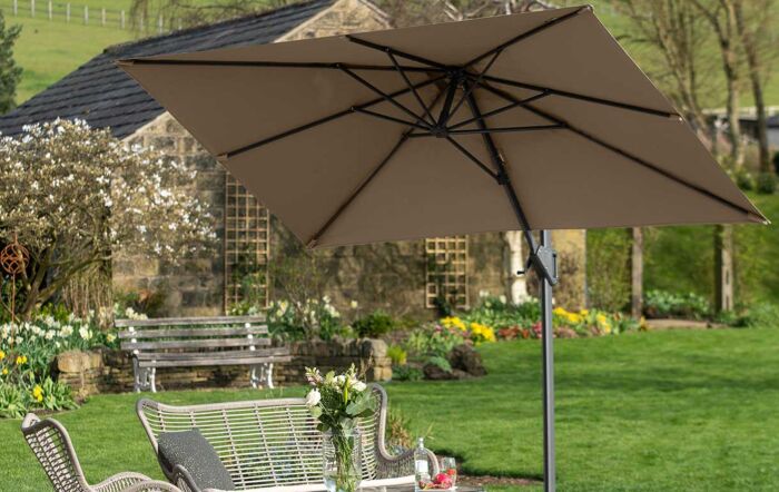 Platinum Voyager T1 3m x 2 m Rectangular Taupe Free Arm Parasol With 90kg Wheeled Base-18-302-TA & 18-125