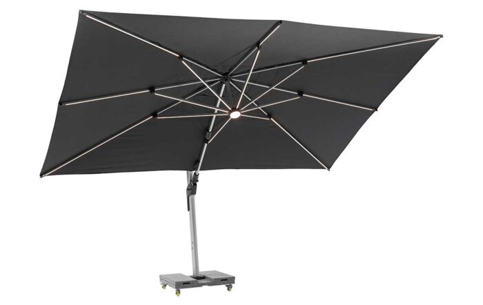 Bramblecrest Worcester 4m x 3m Rectangle Cantilever LED Parasol with Cover and 140kg Wheeled Base - Grey-SPGLP15