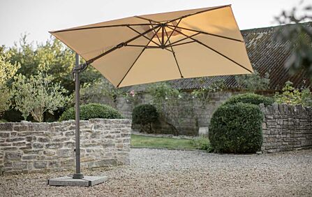 Bramblecrest Lichfield 2.7m Square Sand Parasol - includes Granite Base & Protective Cover