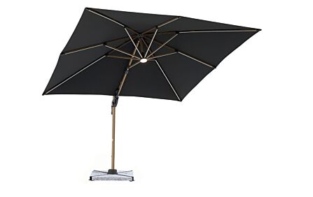 Bramblecrest Truro Wood Effect 3M Square LED Grey Parasol with Granite Base - FREE cover
