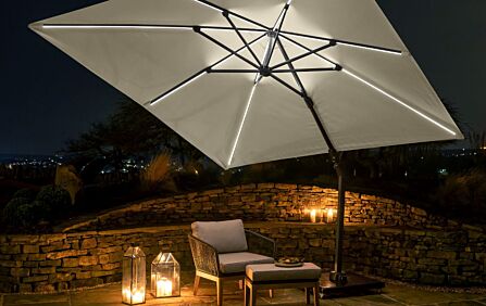 Platinum Challenger Glow T2 3mt Square Champagne Free Arm Parasol With 90kg Wheeled Base