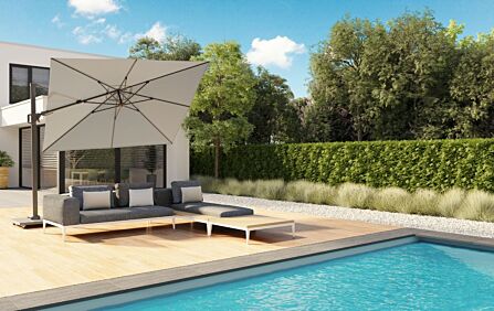 Platinum Challenger T2 3mt Square Luna Grey Free Arm Parasol & 90kg Wheeled Granite Base