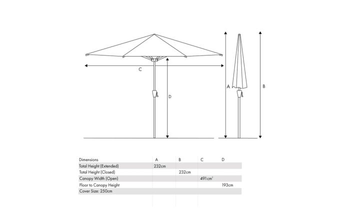 Platinum Riva Champagne 2.5mt Parasol And 40kg Sandstone Base