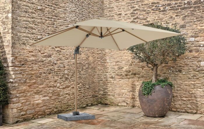 Bramblecrest Chichester Wood Effect Square Cantilever Parasol with Granite Base - Sand - Cover included