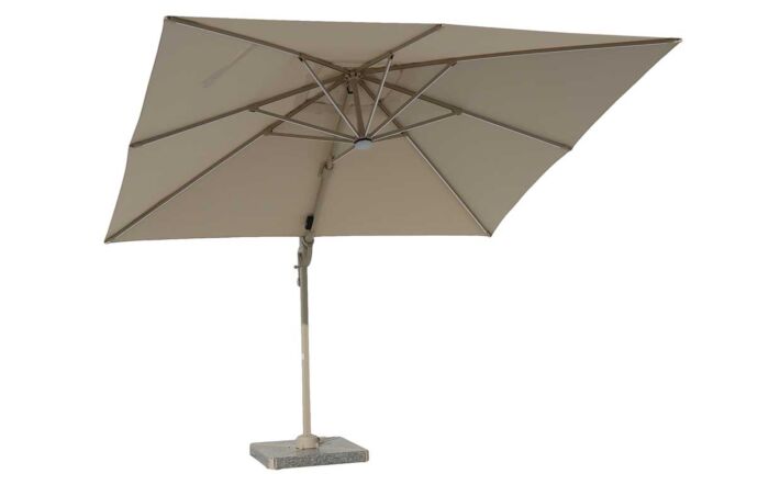 Bramblecrest Truro 3m Square LED Mocha Cantilever Parasol - with Granite Base and FREE Cover
