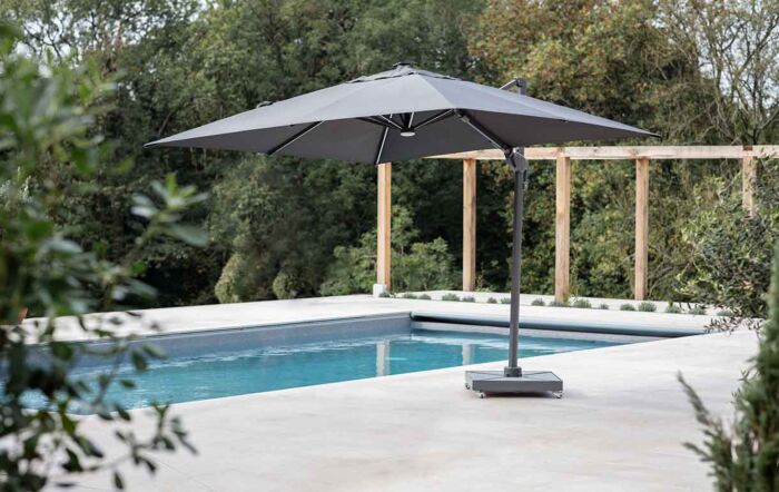 Bramblecrest Truro 3M Square LED Grey Parasol - includes Granite Base & Free Cover