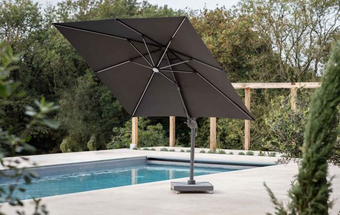Bramblecrest Truro 3M Square LED Grey Parasol - includes Granite Base & Free Cover