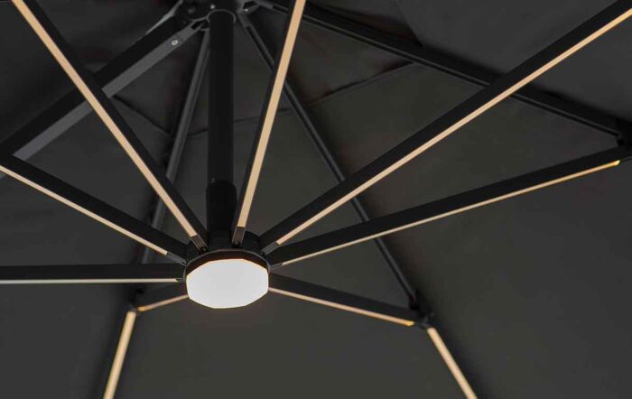 Bramblecrest Truro 3M Square LED Grey Parasol - includes Granite Base & Free Cover