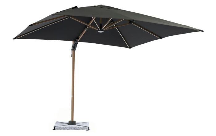 Bramblecrest Truro Wood Effect 3M Square LED Grey Parasol with Granite Base - FREE cover