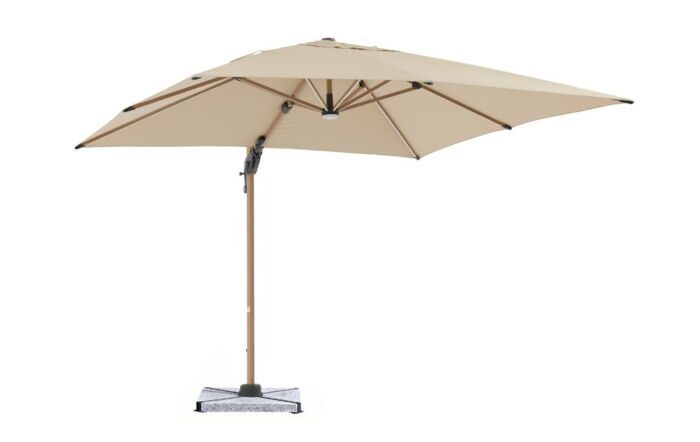Bramblecrest Truro Wood Effect 3M Square LED Parasol inc Granite Base inc cover - Sand