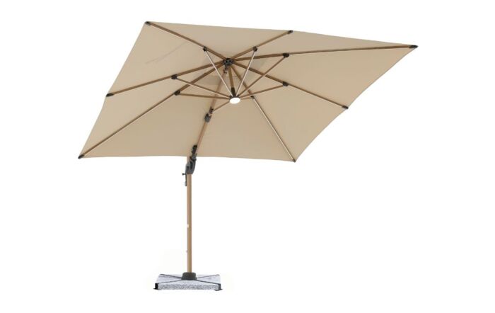 Bramblecrest Truro Wood Effect 3M Square LED Parasol inc Granite Base inc cover - Sand