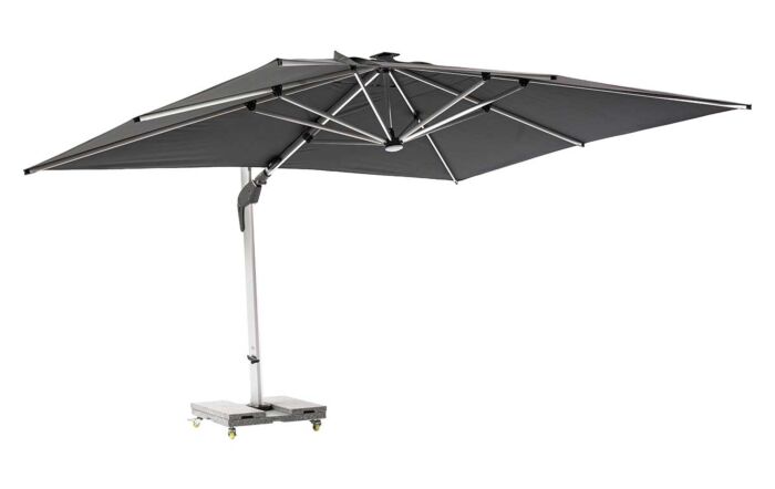 Bramblecrest Worcester 4m x 3m Rectangle Cantilever LED Parasol with Cover and 140kg Wheeled Base - Grey