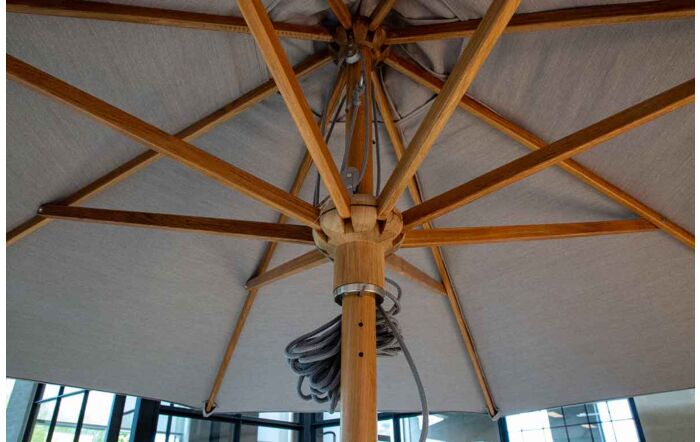 Cane-Line Classic Centre Pole Light Grey 2.4M Parasol with Teak Pole & Grow Parasol Base