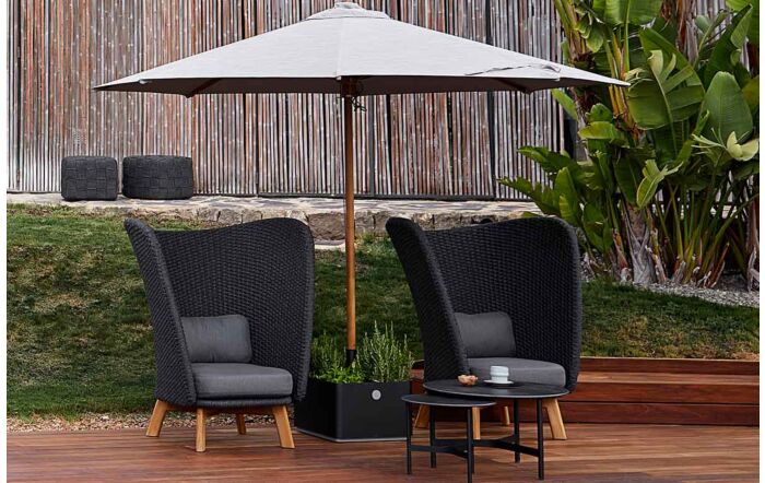 Cane-Line Classic Centre Pole Light Grey 2.4M Parasol with Teak Pole & Grow Parasol Base