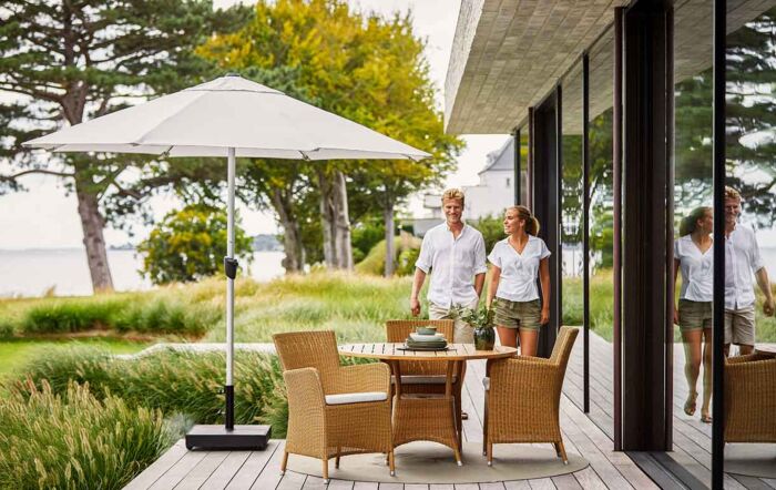 Cane-Line Harbour Centre Pole Dusty White 2.2M Parasol with Pulley System & Parasol Base