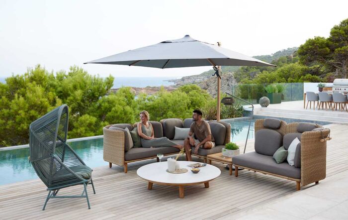 Cane-Line Side Arm Hyde Luxe Tilt Parasol 3m x 3m Square with Wood Frame