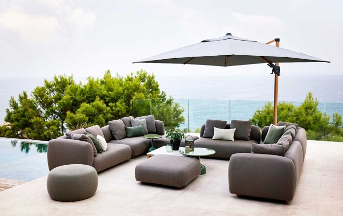 Cane-Line Side Arm Hyde Luxe Tilt Parasol 3m x 3m Square with Wood Frame