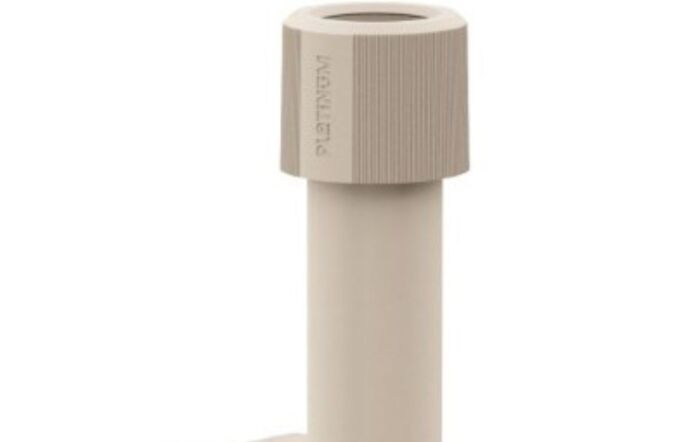 Platinum Riva 3mt Round Champagne Parasol & 40kg Ceramica Sandstone Wheeled Base