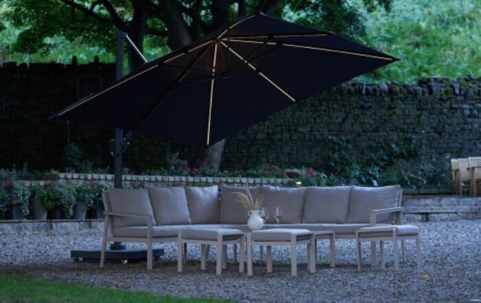 Platinum Glow Challenger T2 3m Square Faded Black Free Arm Parasol & 90kg Wheeled Base