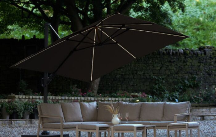 Platinum Glow Challenger T2 3mt Square Havana Taupe Free Arm Parasol With 90kg Wheeled Base